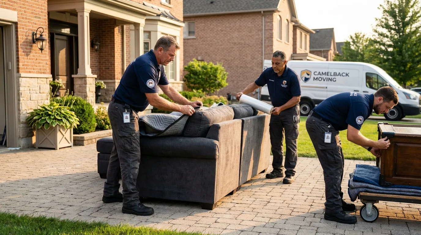 Large estate moving crew wrapping furniture in Jay, ME