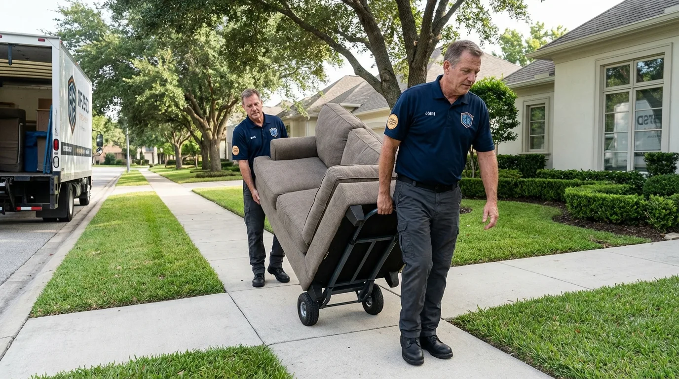 Local residential moving crew loading furniture in Jay, ME